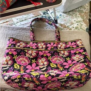 Vera Bradley Quilted Floral Tote in Pink and Black